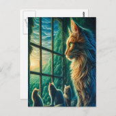 Carte Postale Trio Whiskered à Window (Devant / Derrière)