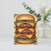 Carte Postale Triple Cheeseburger Orné (Debout devant)