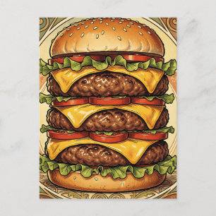 Carte Postale Triple Cheeseburger Orné