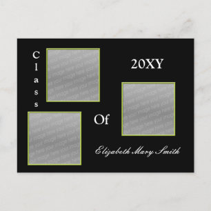 Carte Postale TRIPLE PHOTO vert Graduation Invitation