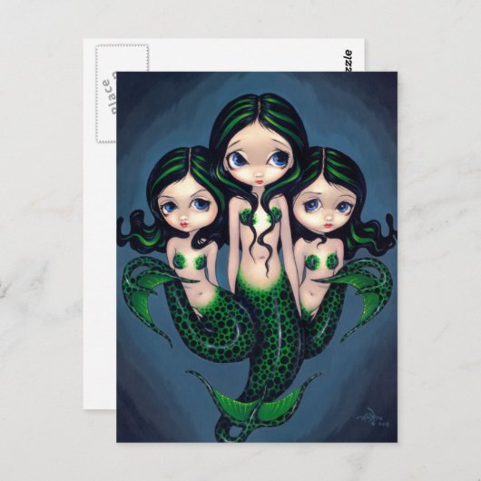 Carte postale "Triplés de sirène verte" (Devant / Derrière)