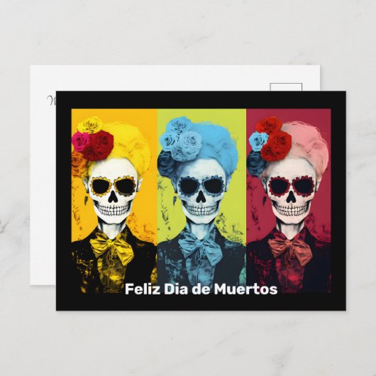 Carte Postale Triptyque de Dia de Muertos Calavera Catrina (Devant / Derrière)