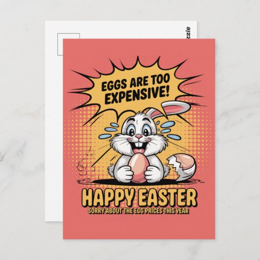 Carte Postale Triste Pleurant Oeufs De Lapin De Pâques Trop Cher (Devant / Derrière)