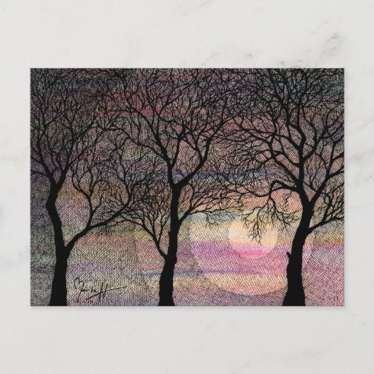 Carte Postale Trois arbres sur un Arrière - plan d'aquarelle ros (Devant)