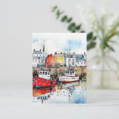 Carte Postale Trois Bateaux Dans Le Port De Pêche (Debout devant)