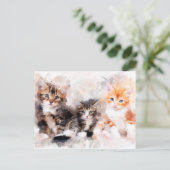 Carte Postale Trois beaux et mignons chatons aquarelle (Debout devant)