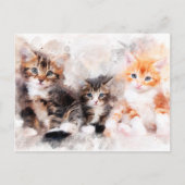 Carte Postale Trois beaux et mignons chatons aquarelle (Devant)