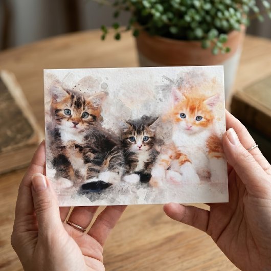 Carte Postale Trois beaux et mignons chatons aquarelle