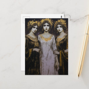 Carte Postale Trois belles femmes vintage avec de l'or