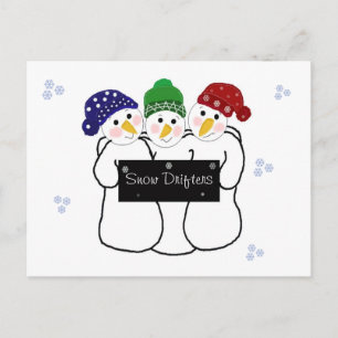 Carte Postale Trois Bonhommes de Neige Chasse-Neige