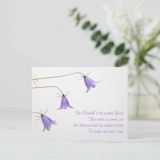 Carte Postale Trois campanules photo avec un poème (Debout devant)