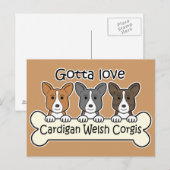 Carte Postale Trois Cardigan Welsh Corgis (Devant / Derrière)
