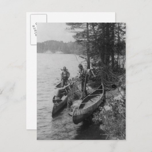 Carte Postale Trois chasseurs avec canots à terre (Devant / Derrière)
