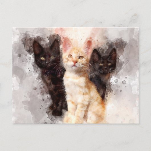 Carte Postale Trois chatons mignonnes et belle aquarelle (Devant)