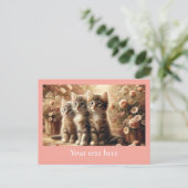 Carte Postale Trois chatons Tabby adorables avec fleurs (Debout devant)