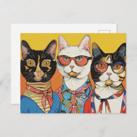 Carte Postale Trois chats dames (Devant / Derrière)