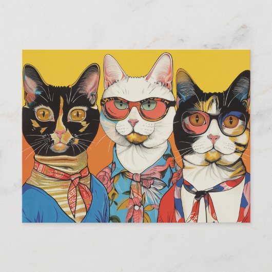 Carte Postale Trois chats dames (Devant)