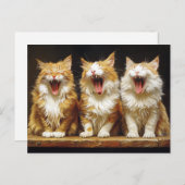 Carte Postale Trois chats orange drôles blancs chantant (Devant / Derrière)