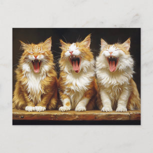 Carte Postale Trois chats orange drôles blancs chantant