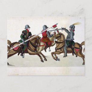 Carte Postale Trois chevaliers à un tournoi, plat 'd'un Histo