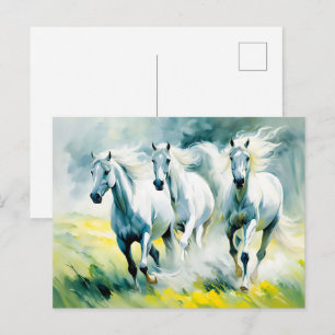 Carte Postale Trois Chevaux Traversant Le Champ De Fleur