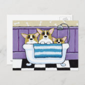 Carte Postale Trois Corgis dans la baignoire (Devant / Derrière)