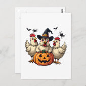 Carte Postale Trois Éffrayant Halloween Poulet Farmer Chaud d'au (Devant / Derrière)