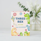 Carte Postale Trois enfants Rex Dinosaur 3e fête d'anniversaire (Debout devant)