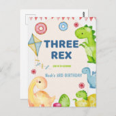 Carte Postale Trois enfants Rex Dinosaur 3e fête d'anniversaire (Devant / Derrière)