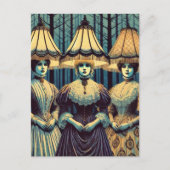 Carte Postale Trois femmes dans la forêt avec Lampshade Casquett (Devant)