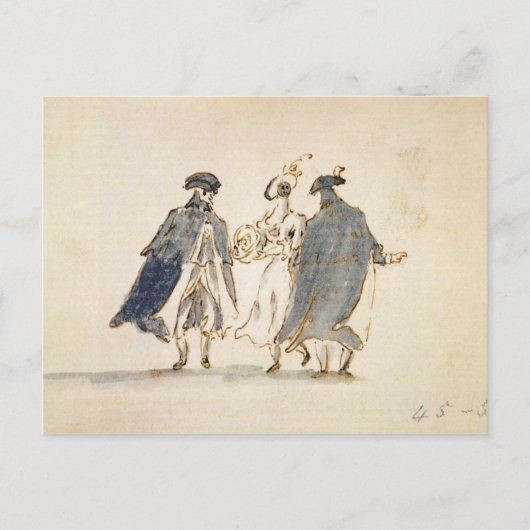 Carte Postale Trois figures masquées dans le costume de carnaval (Devant)