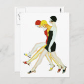 Carte Postale Trois filles marchent - Illustration des années 19 (Devant / Derrière)