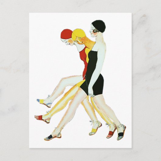 Carte Postale Trois filles marchent - Illustration des années 19 (Devant)