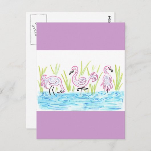 Carte Postale Trois Flamants roses (Devant / Derrière)