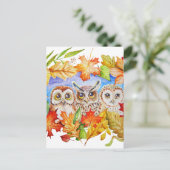 Carte Postale trois hiboux automne (Debout devant)
