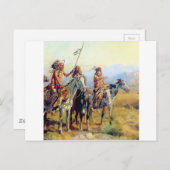 Carte Postale trois indiens montés (Devant / Derrière)