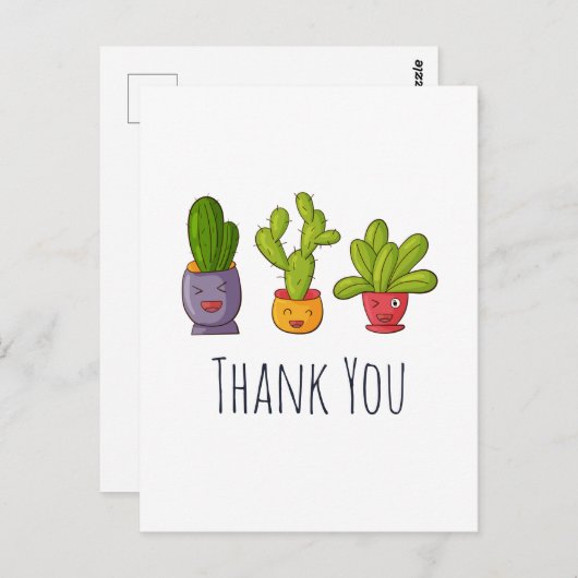 Carte Postale Trois jolis cactus en fleurs dans des pots de fleu (Devant / Derrière)