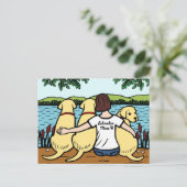 Carte Postale Trois Labradors Jaunes et maman (Debout devant)