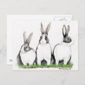Carte Postale "Trois lapins" Animal Art Postacard (Devant / Derrière)