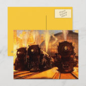 Carte Postale Trois Locomotives À La Station POSTCARD (Devant / Derrière)