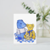 Carte Postale trois mignonnes peluches en tissu de pique-nique a (Debout devant)