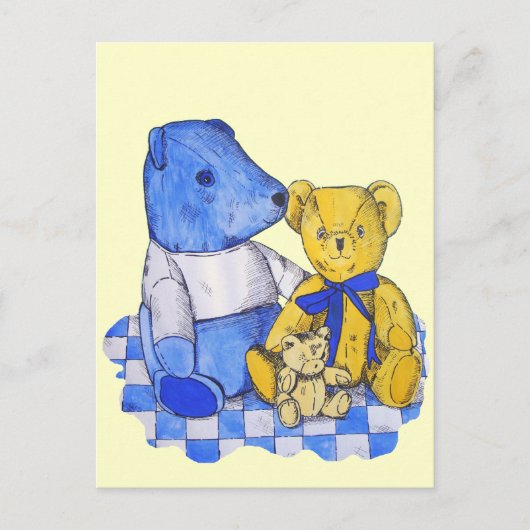 Carte Postale trois mignonnes peluches en tissu de pique-nique p (Devant)