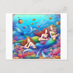 Carte Postale Trois Mignonnes Sirènes Jouent Ensemble