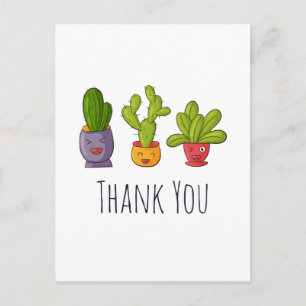 Carte Postale Trois mignons cactus en fleurs dans des pots de fl