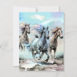 Carte Postale Trois mustangs sauvages courent à travers les plai