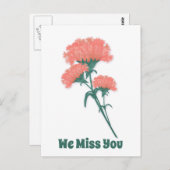 Carte Postale Trois Oeillets Roses, On Vous Manque (Devant / Derrière)