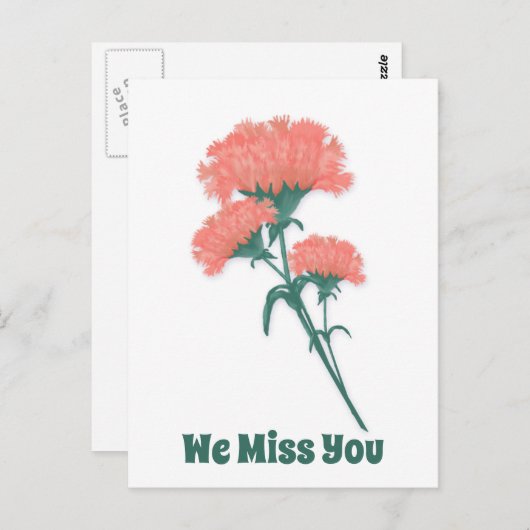 Carte Postale Trois Oeillets Roses, On Vous Manque (Devant / Derrière)