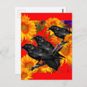 CARTE POSTALE TROIS OISEAUX NOIRS DANS DES CHAMPS DE SOUFFLE (Devant / Derrière)