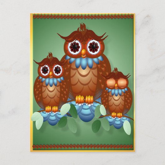 Carte postale Trois Petites Chouettes Alert (Devant)