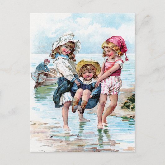 Carte Postale Trois petites filles jouant à la plage (Devant)